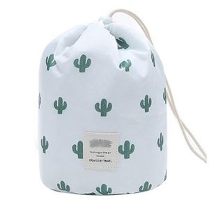 White w cactus two piece cosmetic travel bag